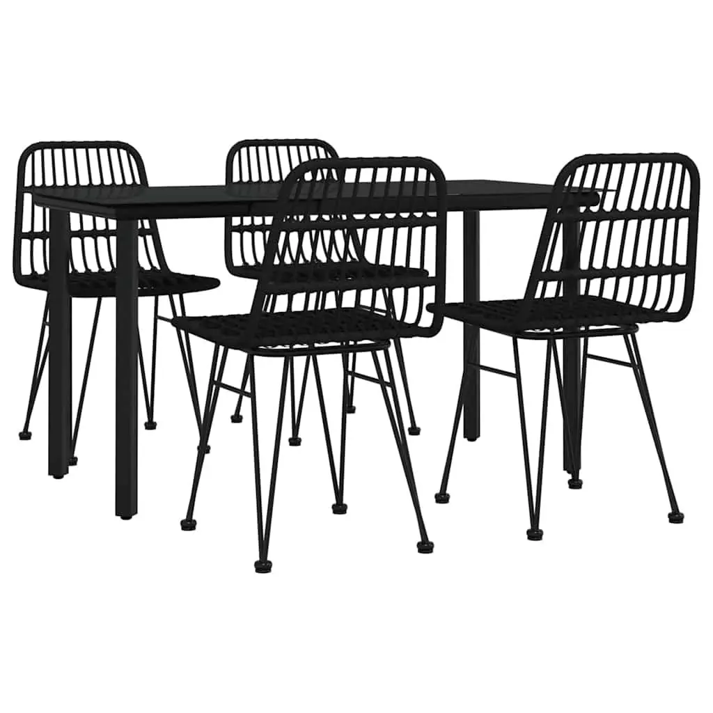 5 Piece Black Poly Rattan Garden Dining Set