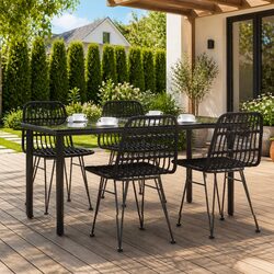 Durable 5 Piece Black Poly Rattan Garden Dining Set
