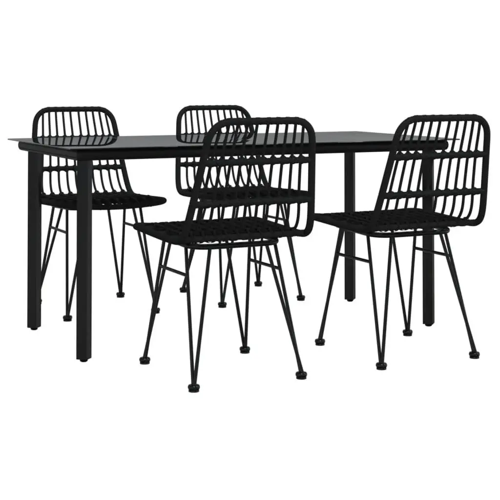 5 Piece Garden Dining Set Poly Rattan Steel Frame Black Patio Furniture