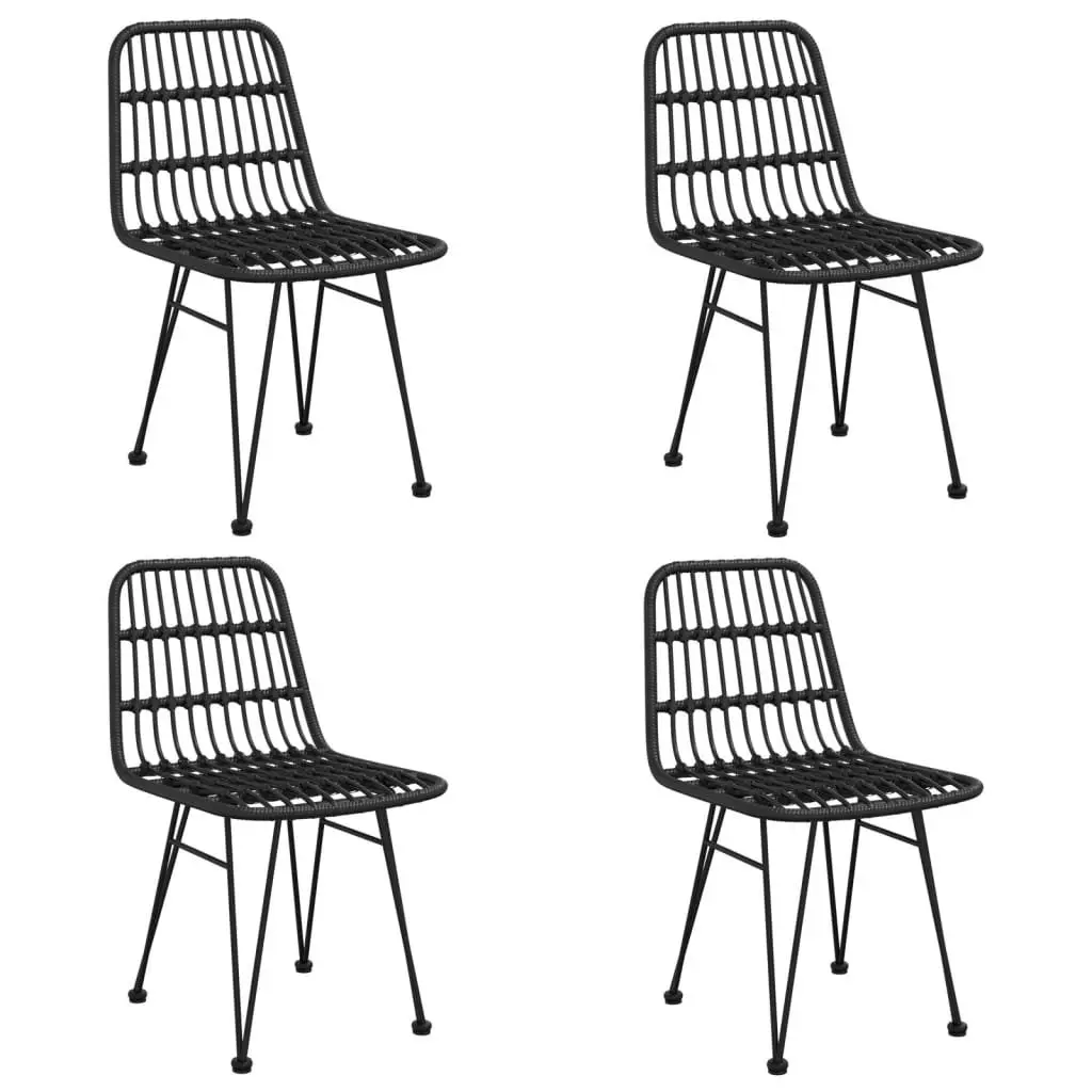 5 Piece Garden Dining Set Poly Rattan Steel Frame Black Patio Furniture