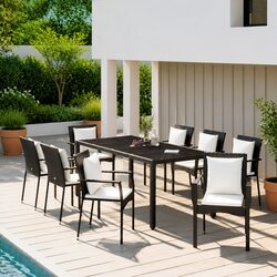 Stylish 9 Piece Black Rattan Garden Dining Set