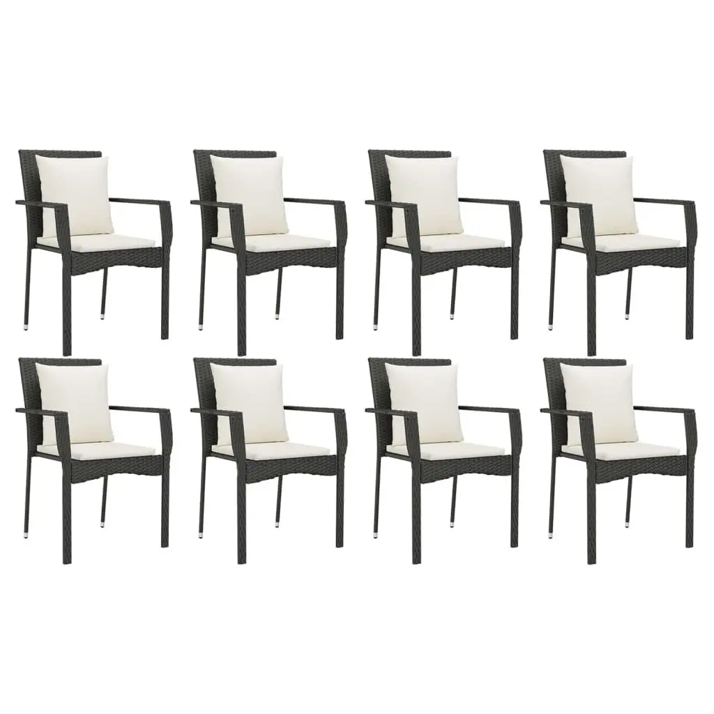 9 Piece Garden Dining Set PE Rattan Powder Coated Steel Black with Tempered Glass Top