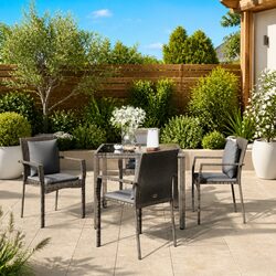 Durable 5 Piece Grey Poly Rattan Outdoor Dining Set