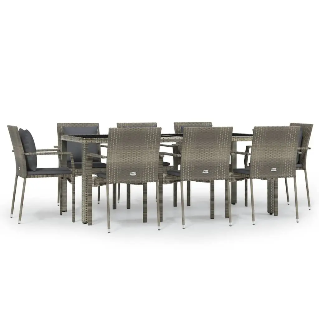 Garden Dining Set PE Rattan 9 Piece Outdoor Patio Furniture Grey with Cushions