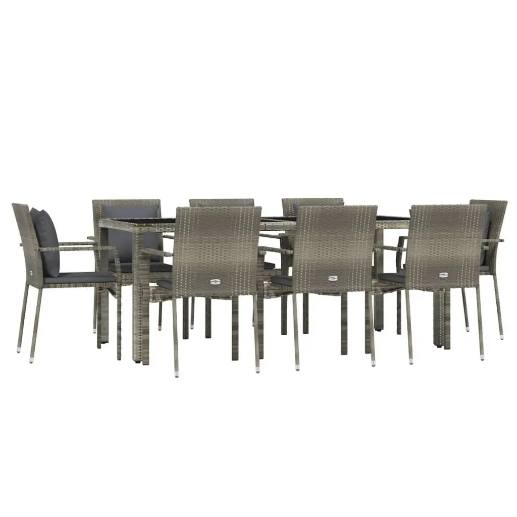 Garden Dining Set PE Rattan 9 Piece Outdoor Patio Furniture Grey with Cushions