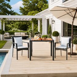 Sturdy 3 Piece Garden Dining Set with Black Rattan