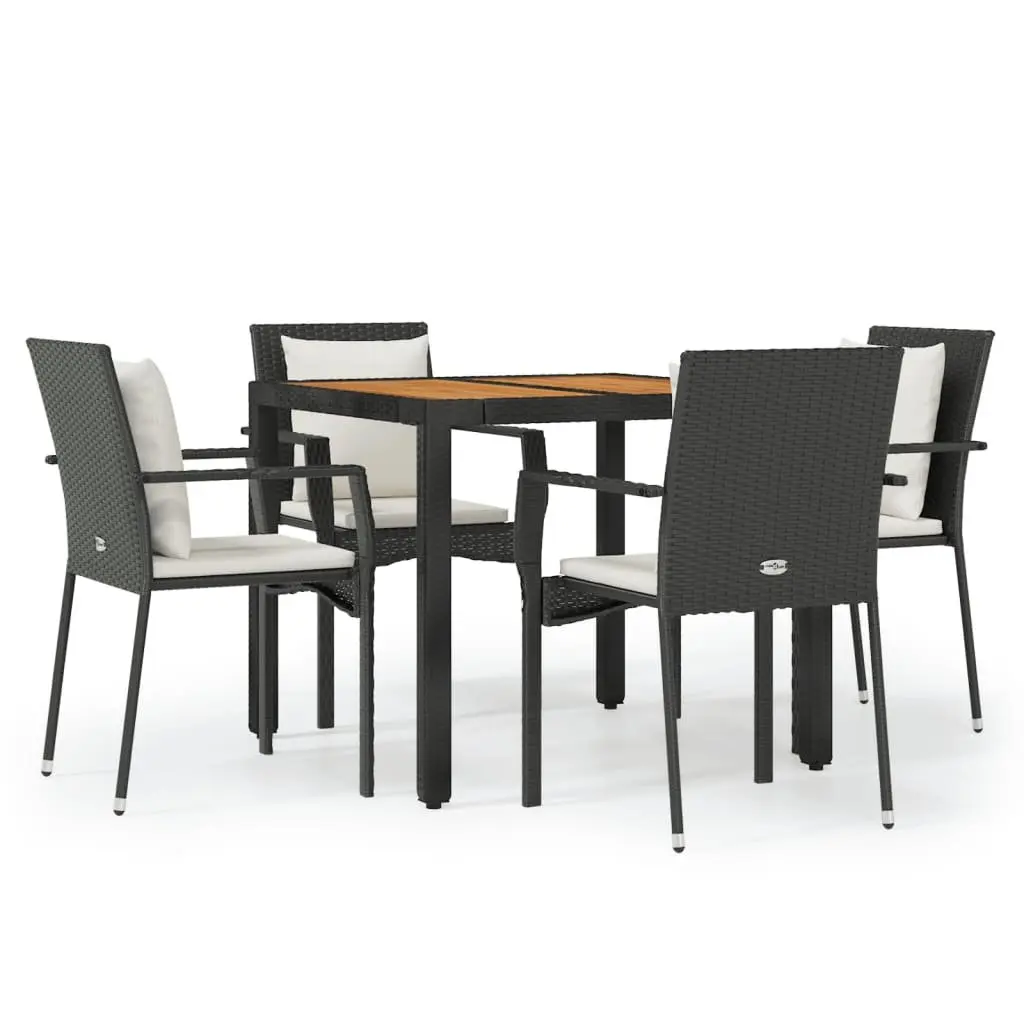 5 Piece Garden Dining Set in Black PE Rattan