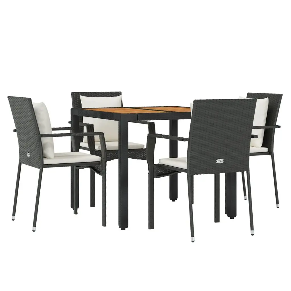 5 Piece Garden Dining Set in Black PE Rattan