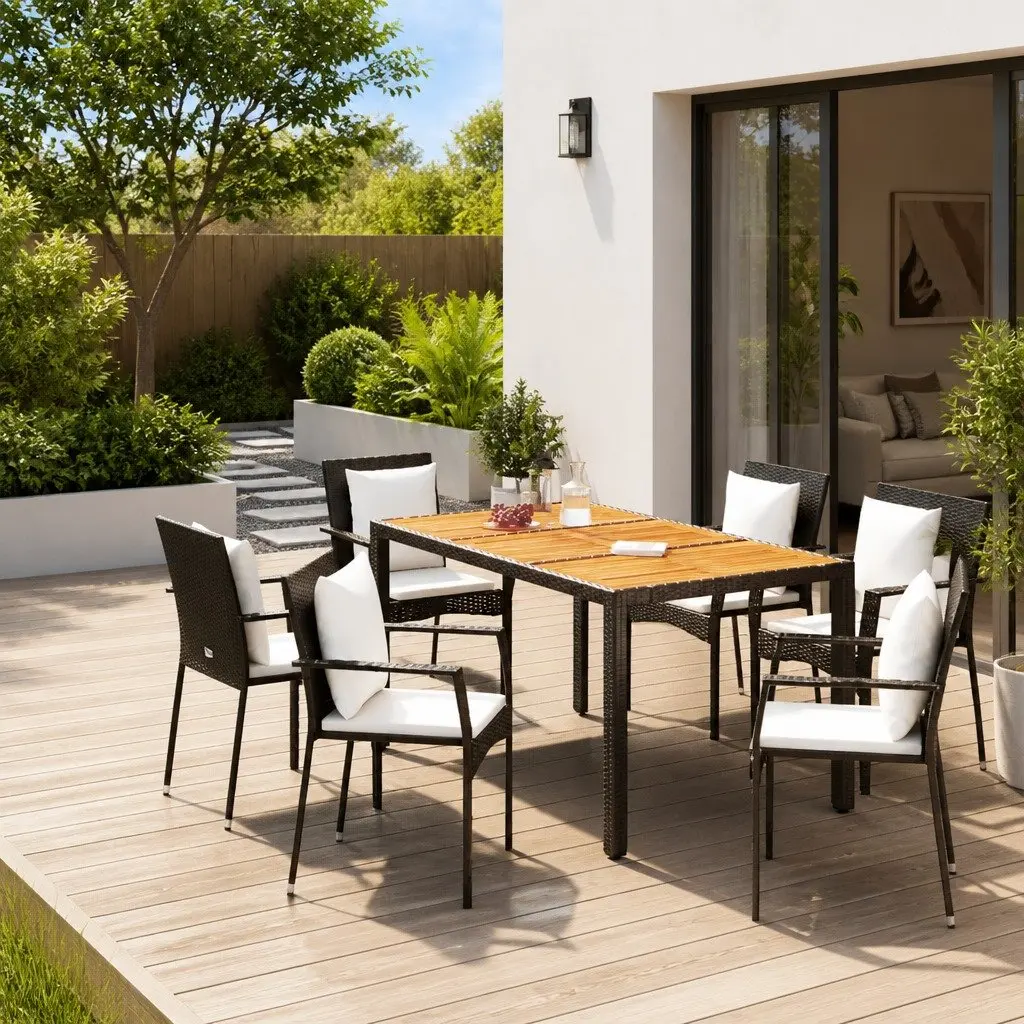5 Piece Black Garden Dining Set with Cushions