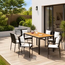 5 Piece Black Garden Dining Set with Cushions