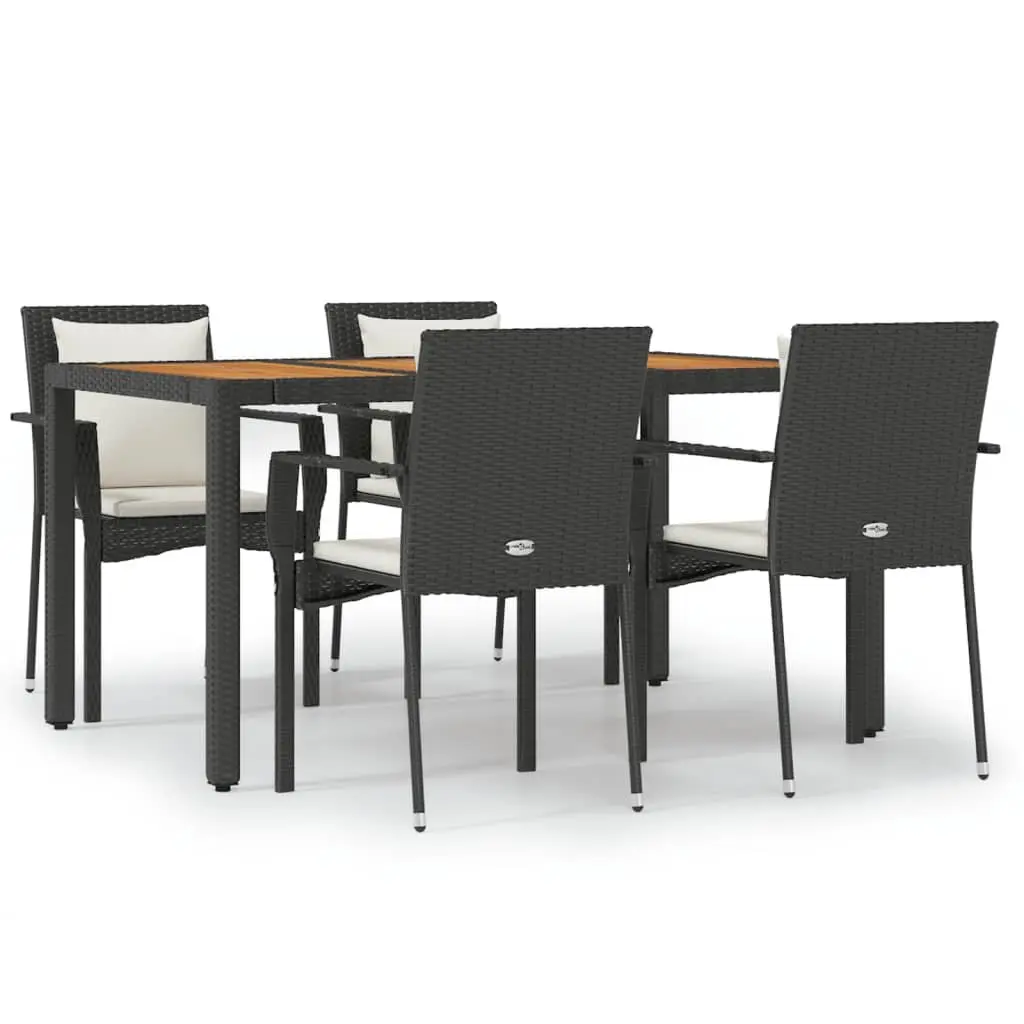 5 Piece Black Garden Dining Set with Cushions