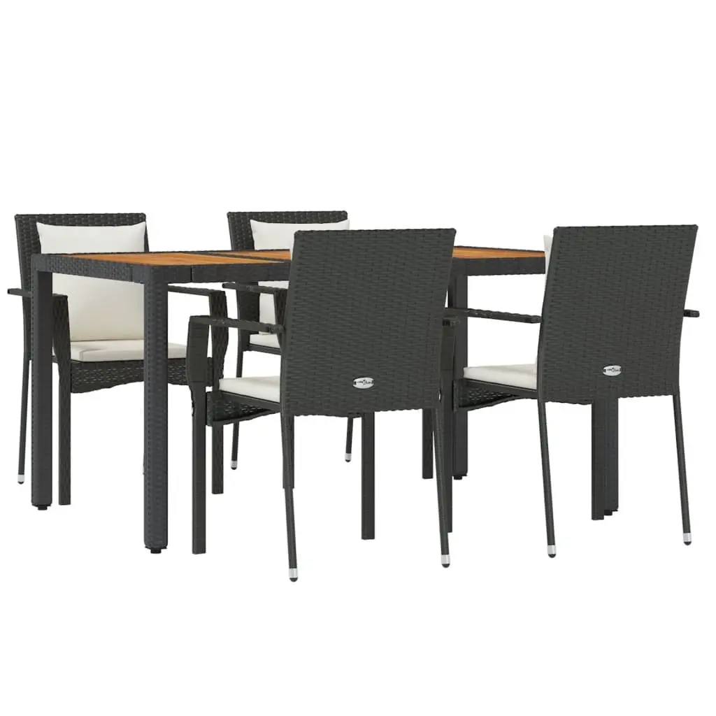5 Piece Black Garden Dining Set with Cushions