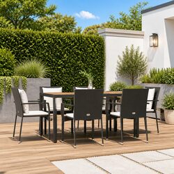 Outdoor 7 Piece Dining Set with Black Rattan Chairs
