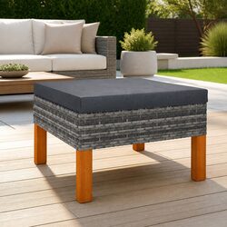 Durable Outdoor Footstool with Solid Wood Legs in Grey