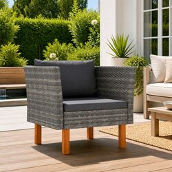 Garden Lounger Sofa with PE Rattan and Eucalyptus Wood