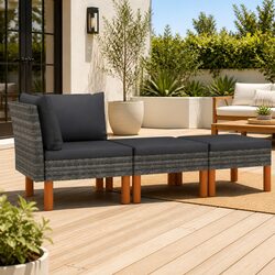 Durable 3 Piece Grey Outdoor Garden Lounge Set