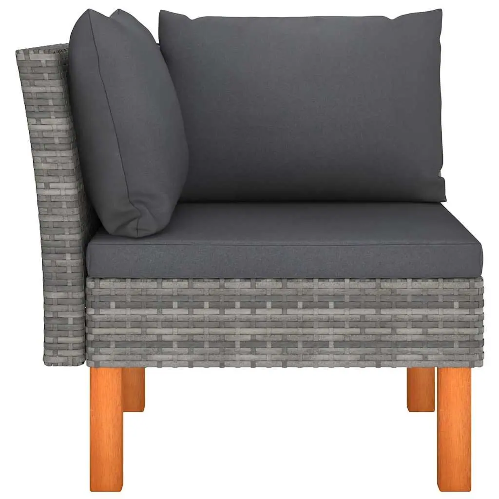 3 Piece Garden Lounge Set PE Rattan Steel Frame Grey Sectional Sofa with Cushions