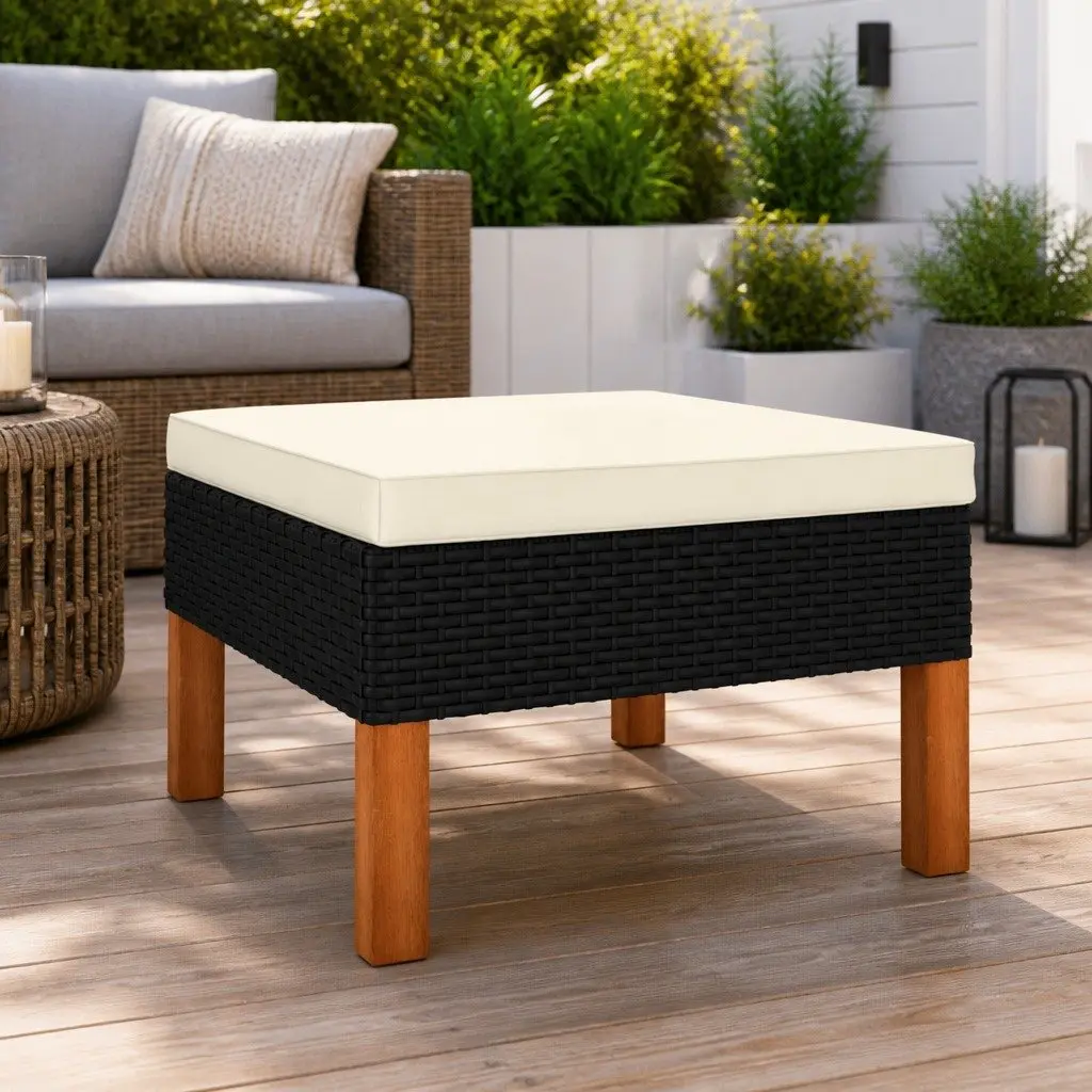 Outdoor Footstool with Eucalyptus Legs and Cushion