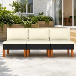 Outdoor Sectional Middle Sofas 3 pcs PE Rattan Steel Frame Garden Seating