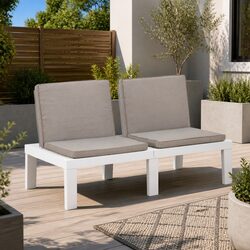 Durable White Garden Lounge Bench with Padded Cushion
