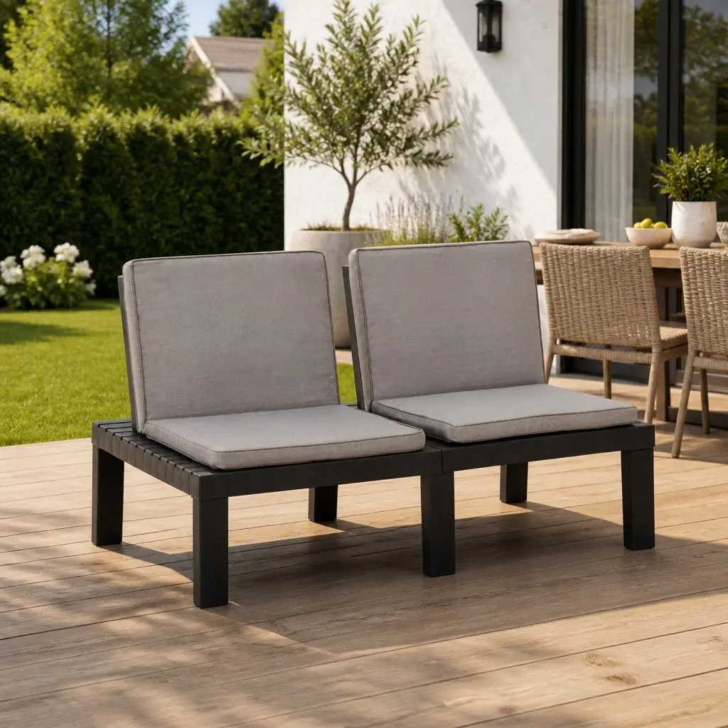 Outdoor Garden Lounge Bench with Padded Cushion Lightweight Seating Grey