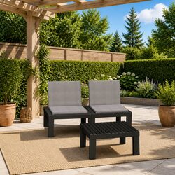 Sturdy 2 Piece Grey Lounge Set with Cushions and Table