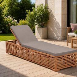 Premium Teak Wood Sun Lounger with Grey Cushion