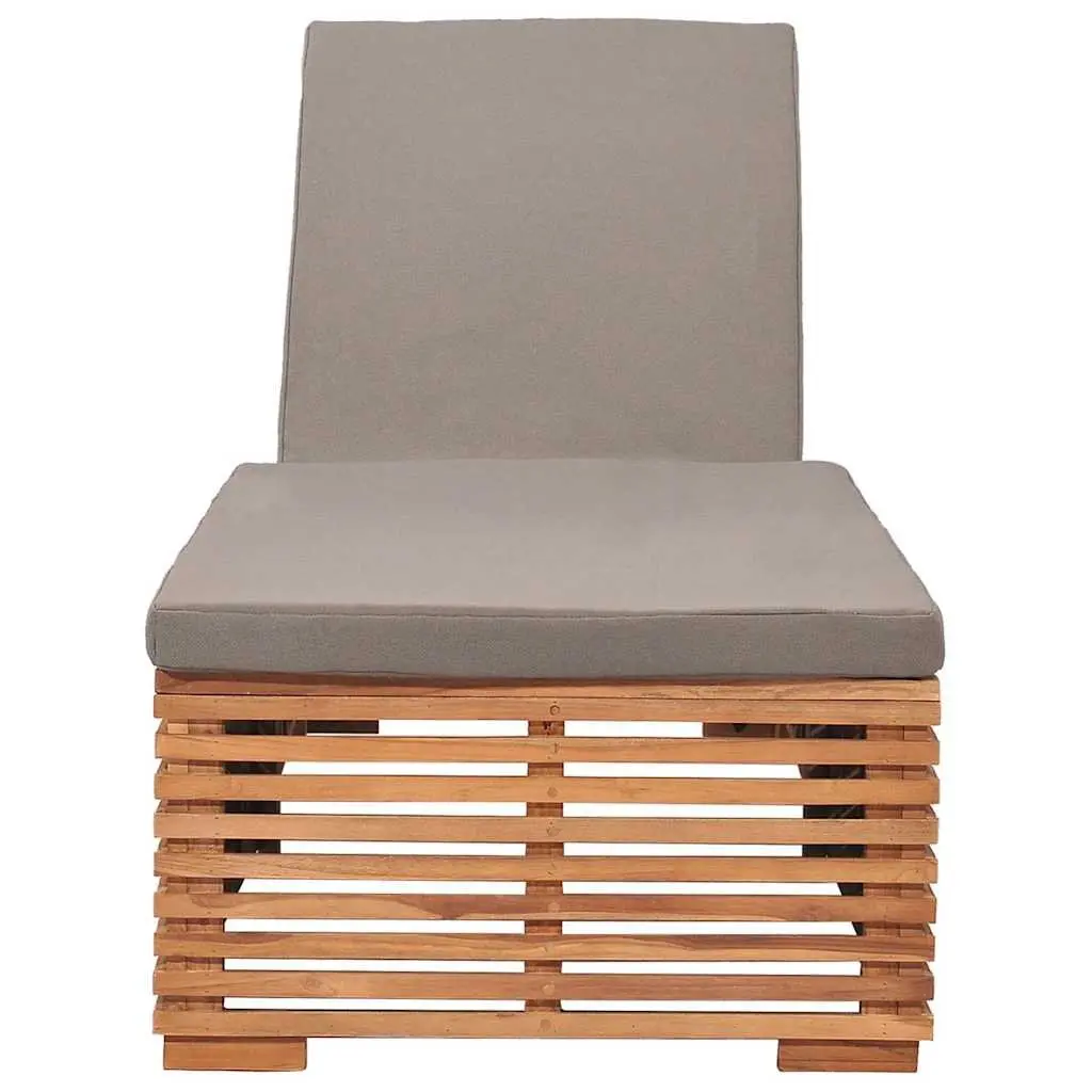 Sun Lounger Teak Wood Adjustable Reclining Chair with Grey Cushion