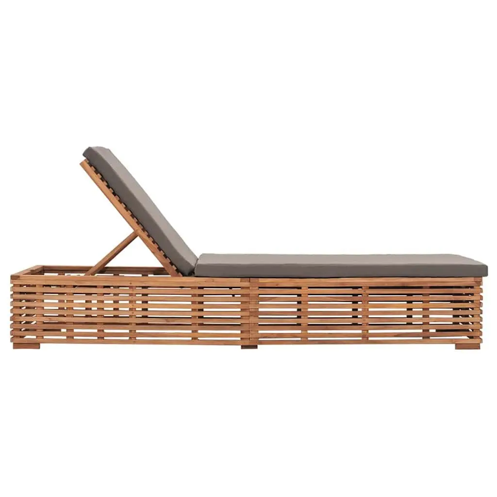 Sun Lounger Teak Wood Adjustable Reclining Chair with Grey Cushion
