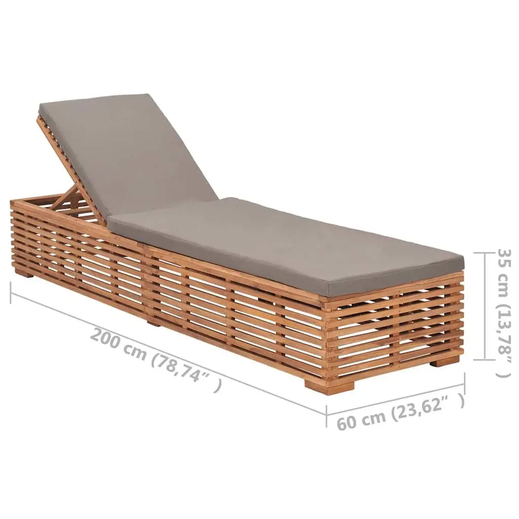 Sun Lounger Teak Wood Adjustable Reclining Chair with Grey Cushion