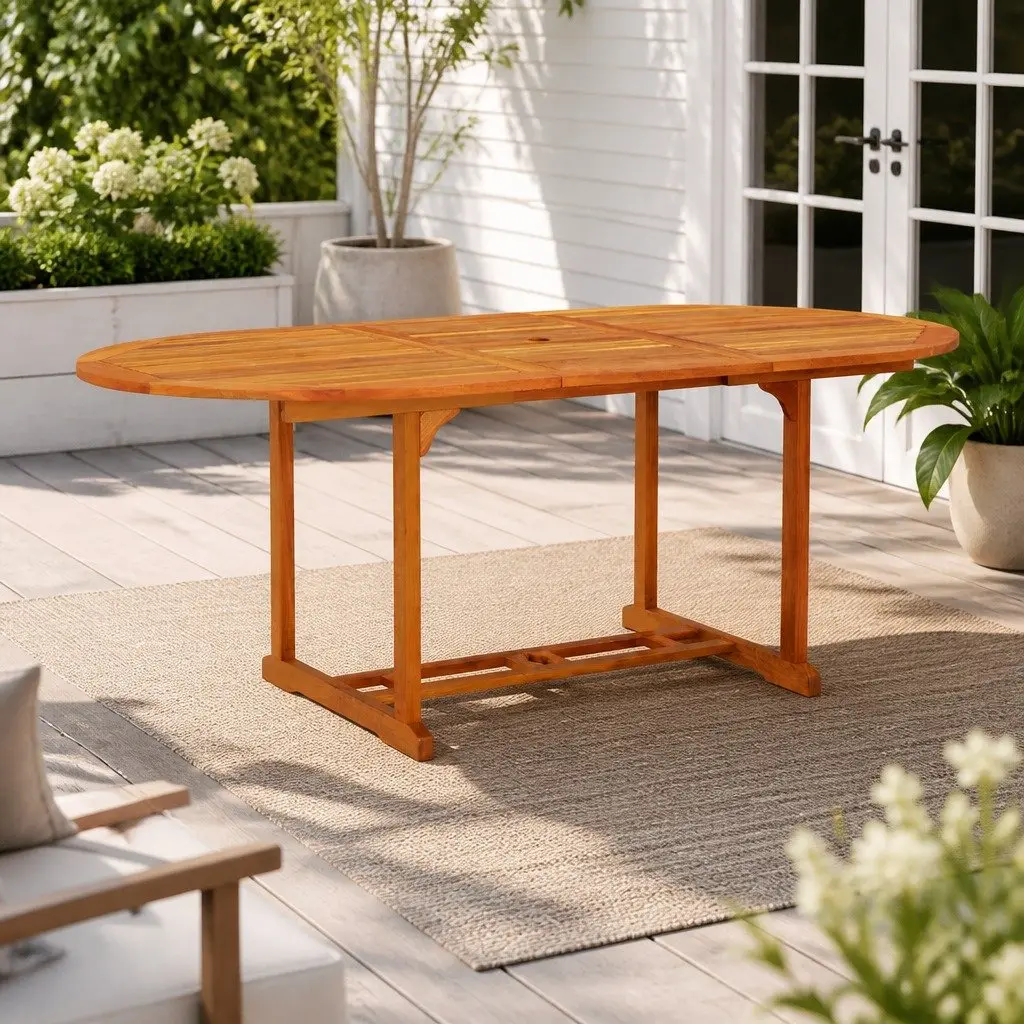 Extendable Eucalyptus Wood Garden Table