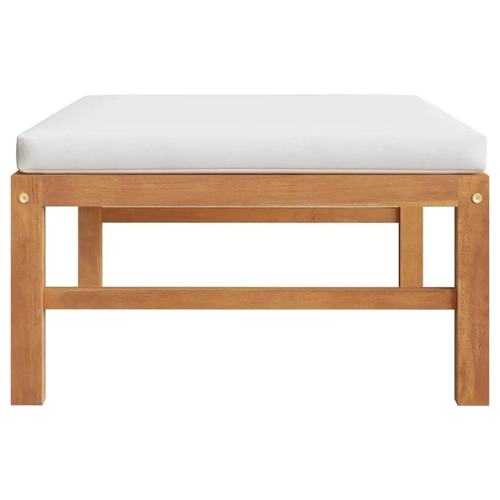Garden Footrest Ottoman Teak Wood Cream Cushion