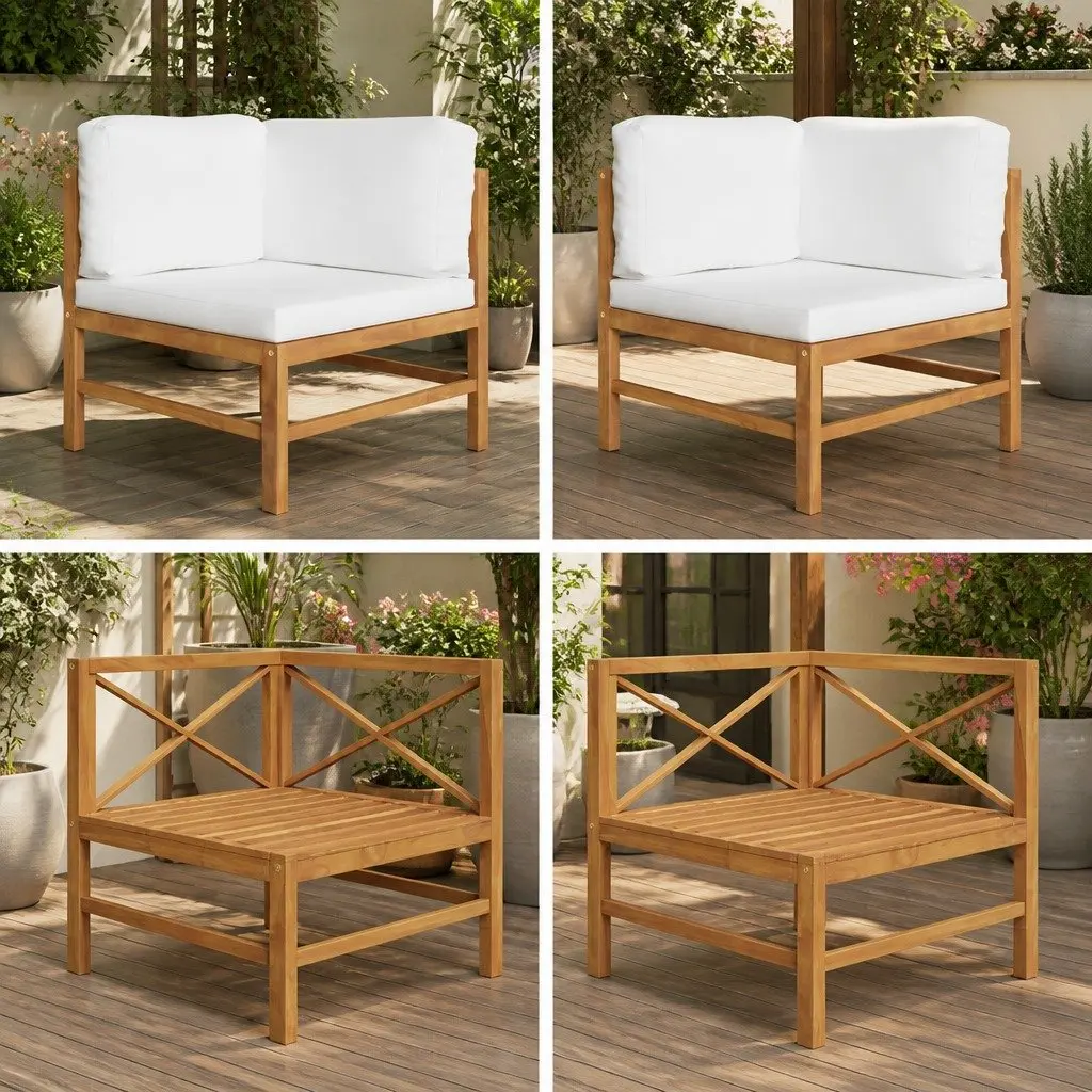 Outdoor Sofa Set Solid Teak Wood 2 Pieces Cream Cushions