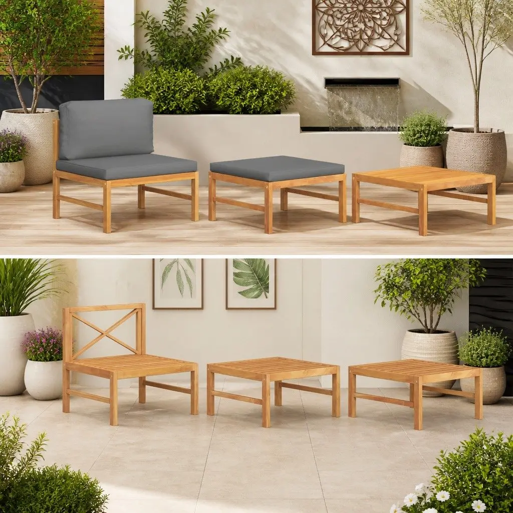 3-Piece Outdoor Lounge Set with Grey Cushions