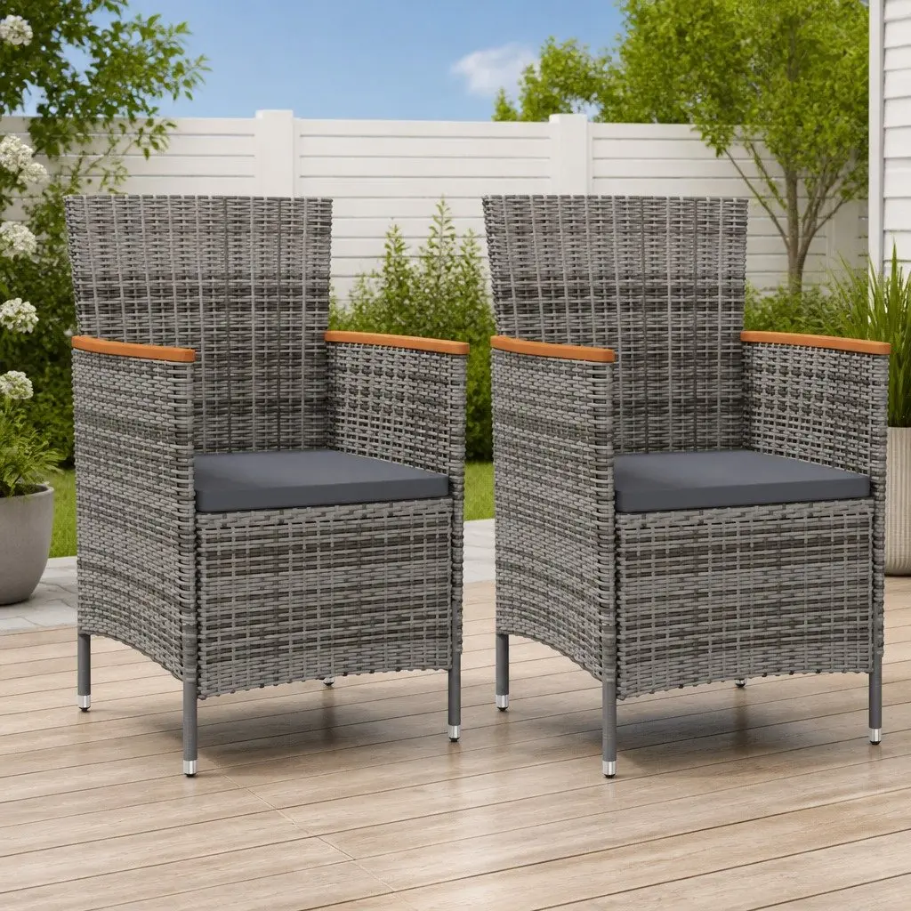 Outdoor Dining Chairs Poly Rattan Steel Grey 2 pcs with Cushion