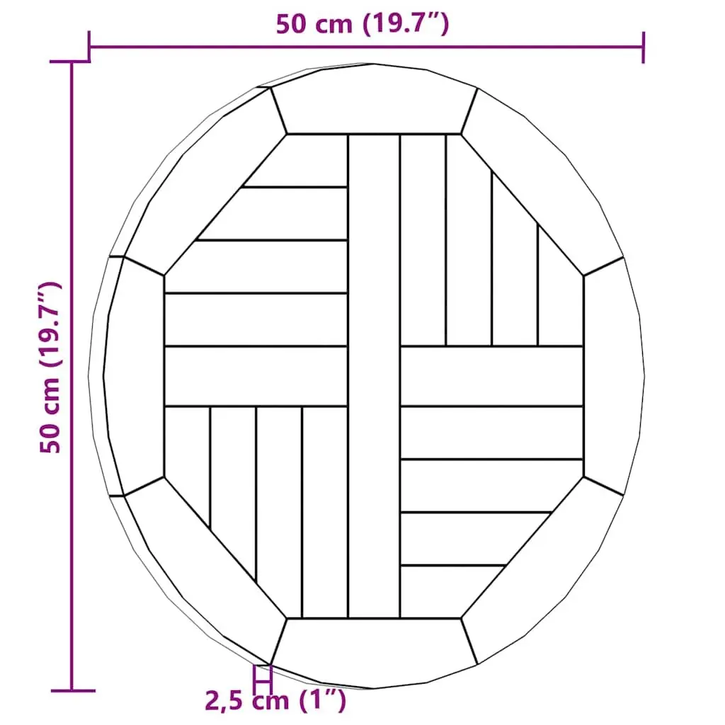 Round Solid Teak Wood Table Top 50cm Diameter Brown