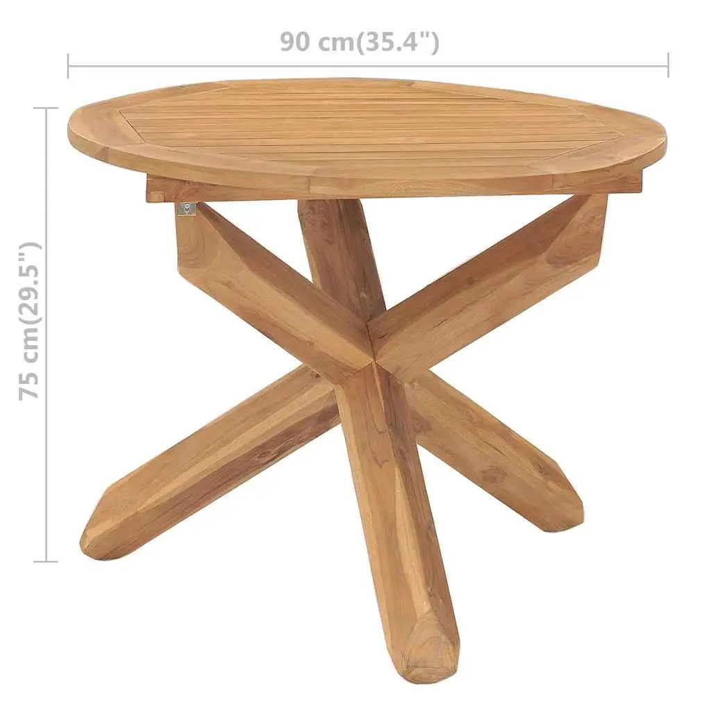 Round Solid Teak Wood Garden Dining Table Ø90cm