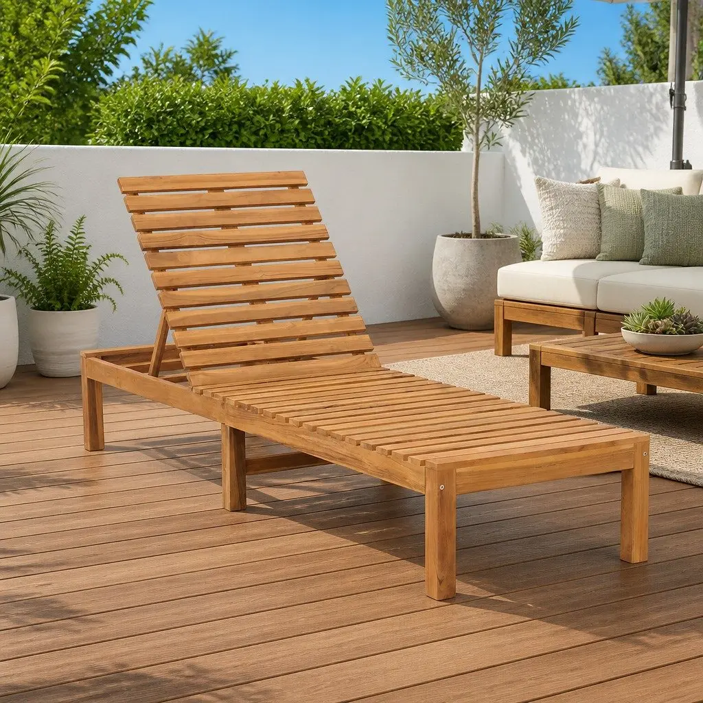Sun Lounger Teak Hardwood Brown Outdoor Furniture