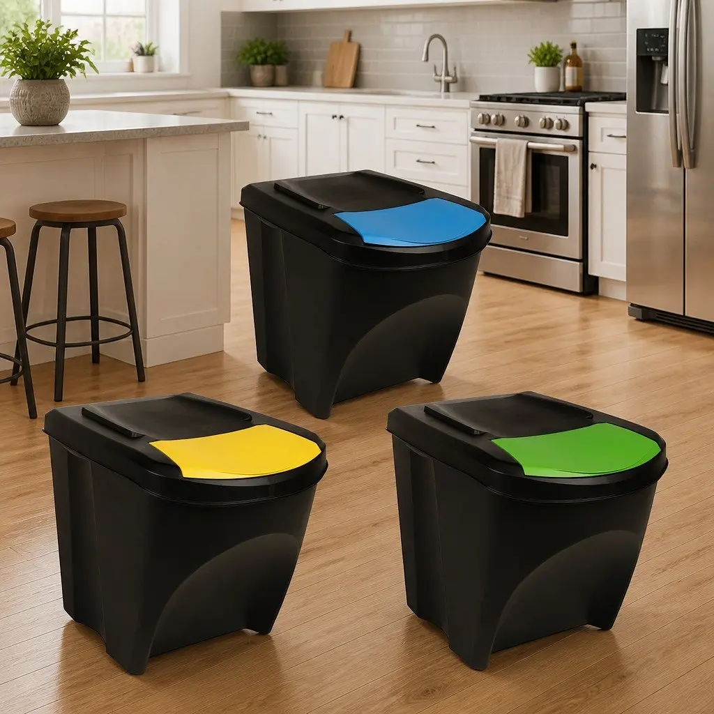 Anthracite Stackable Waste Bin Set, 3 pcs, 75 L