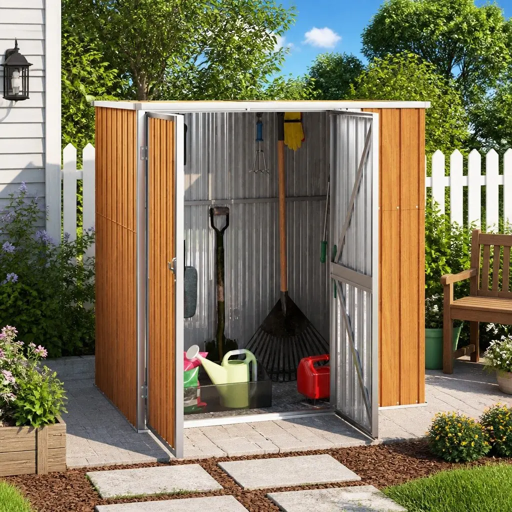 Brown Garden Tool Shed with Galvanised Steel Frame