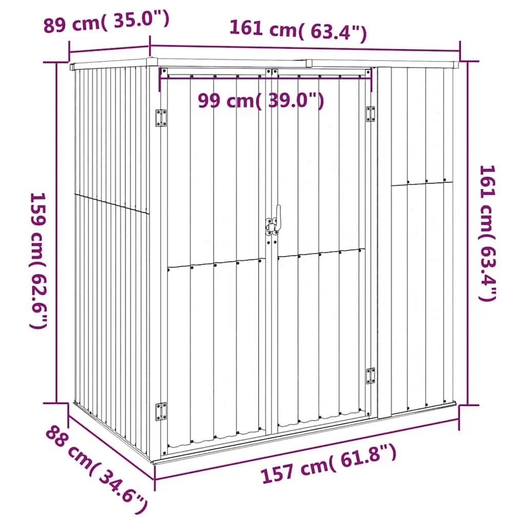 Garden Tool Shed Galvanised Steel 161x89x161cm Brown