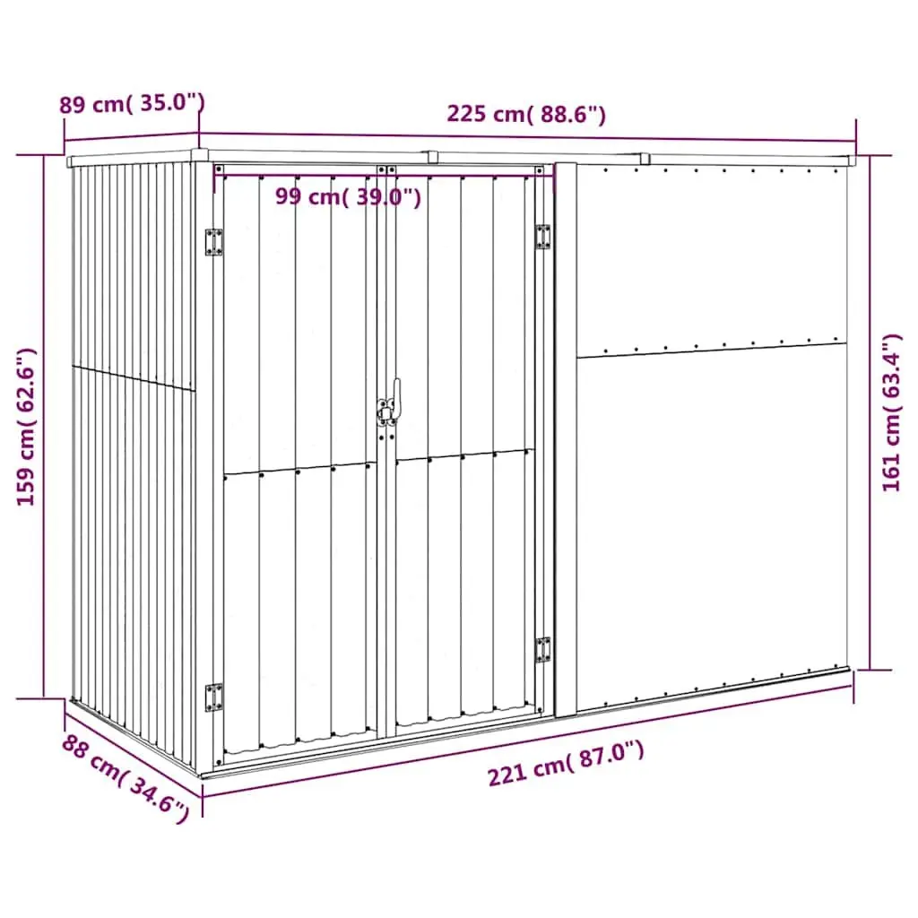 Garden Tool Shed Anthracite Outdoor Storage Galvanised Steel 225x89x161cm