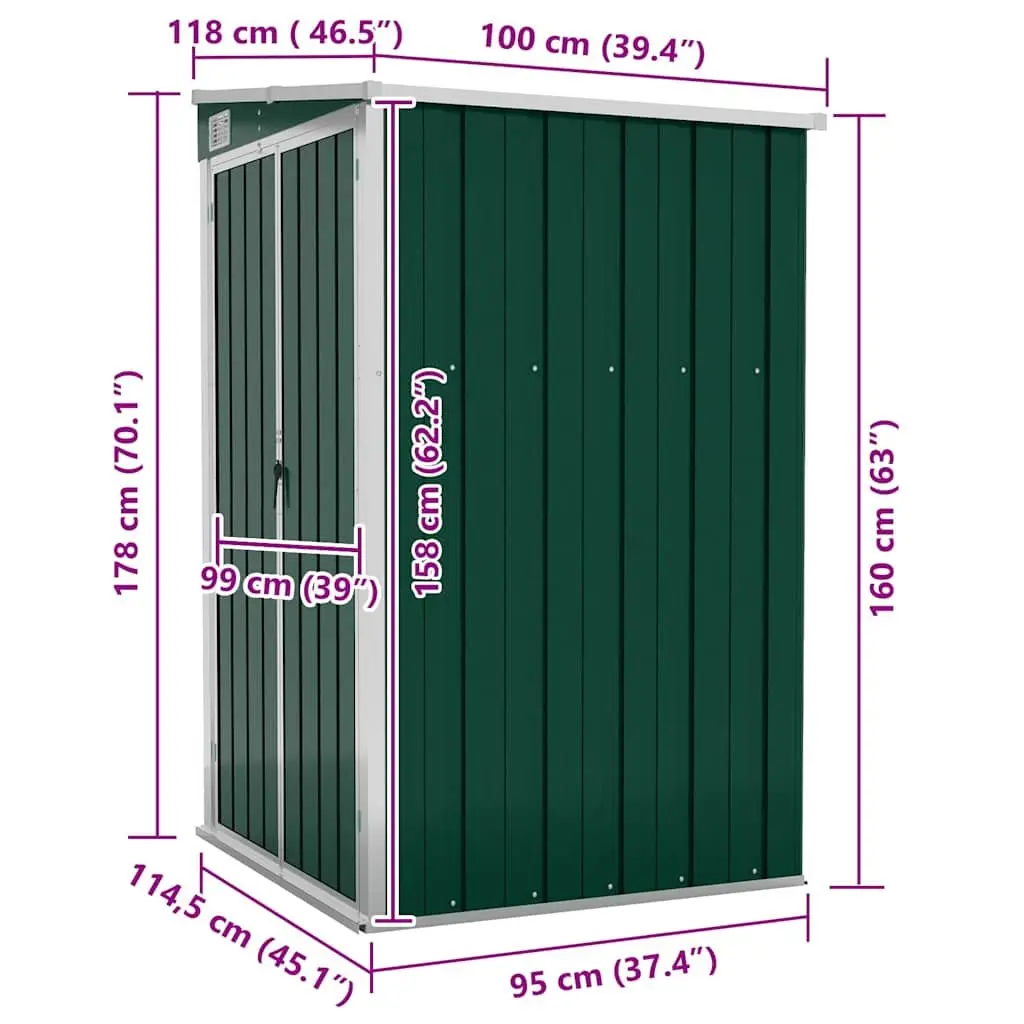 Garden Shed Galvanised Steel 118x100x178cm Green