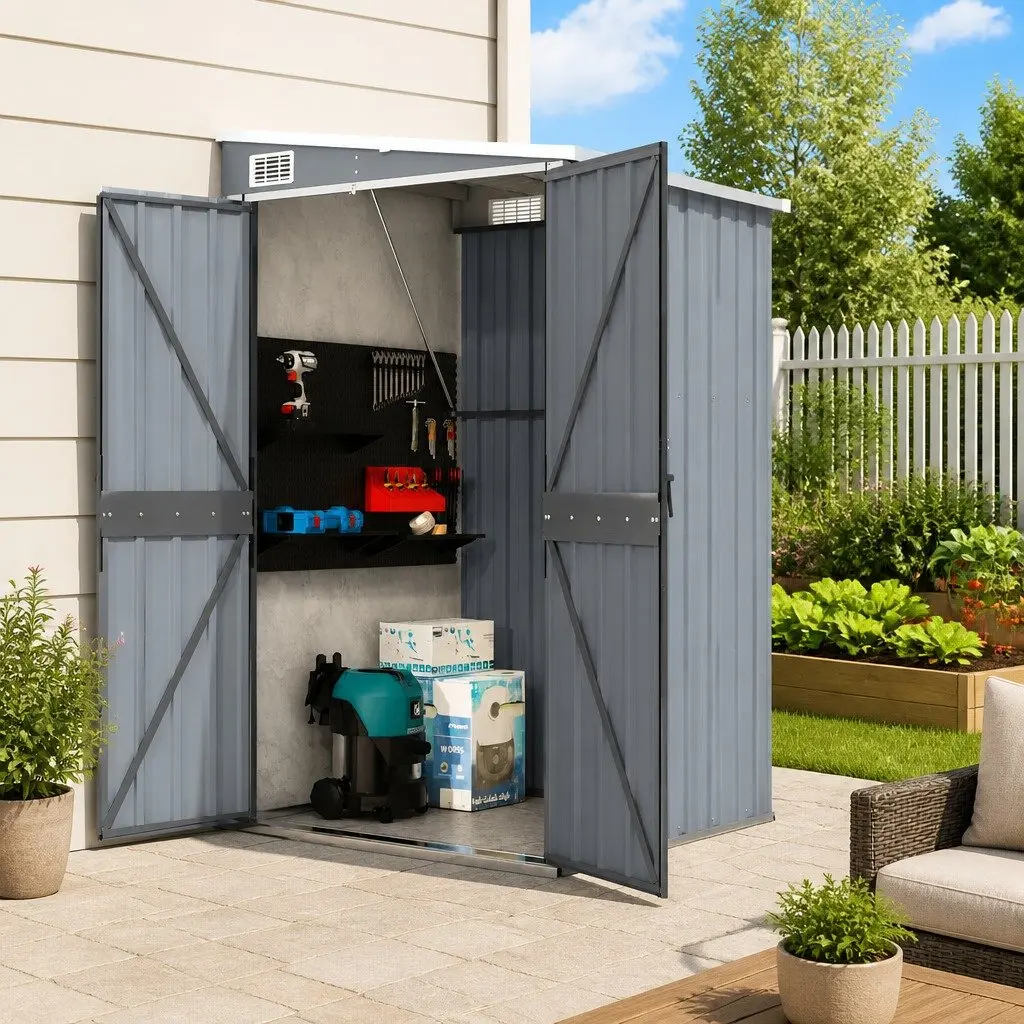 Garden Shed Galvanised Steel 118x100x178cm Grey