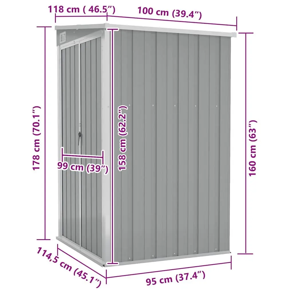 Garden Shed Galvanised Steel 118x100x178cm Grey