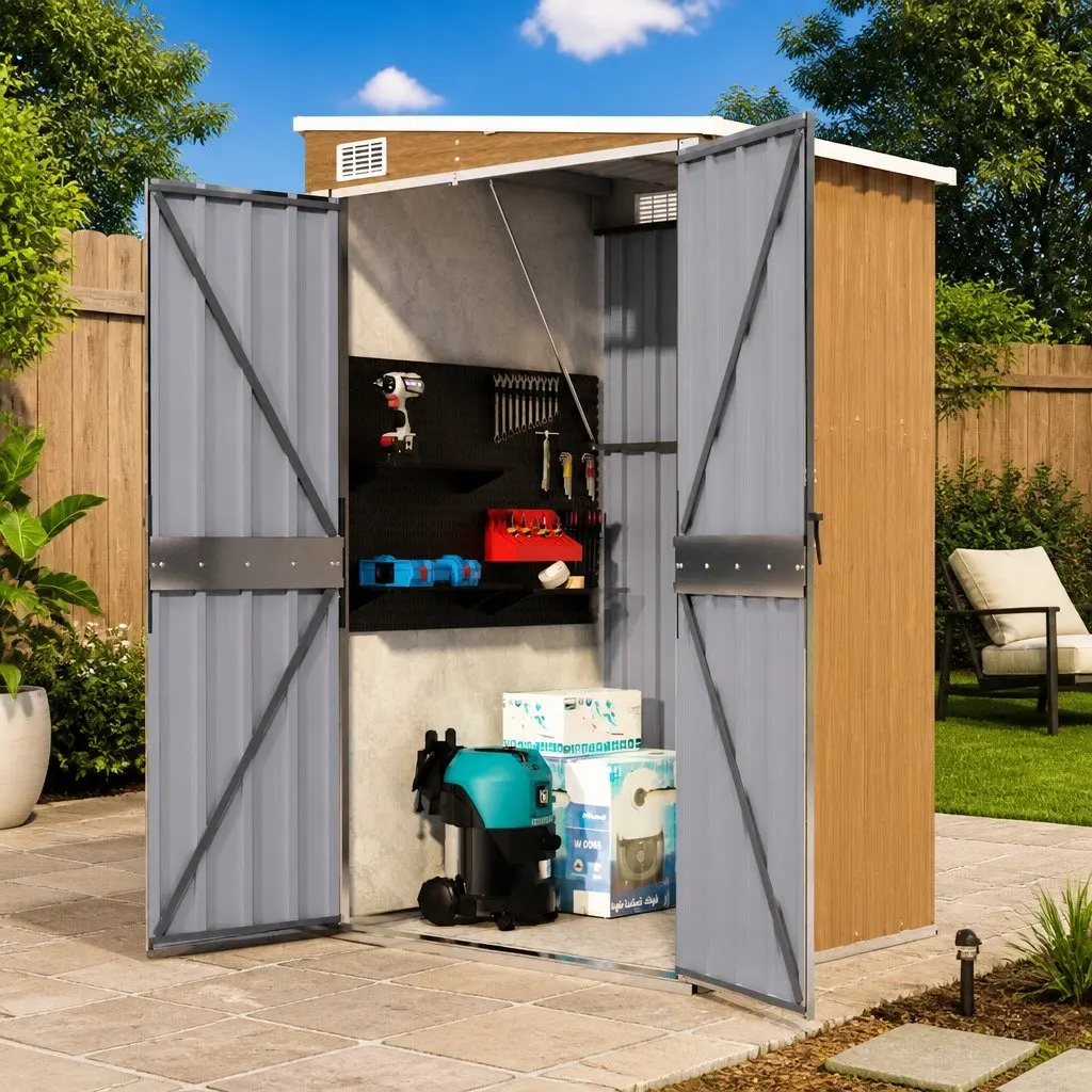 Garden Shed Galvanised Steel Wall-mounted 118W x 100D x 178H cm Brown