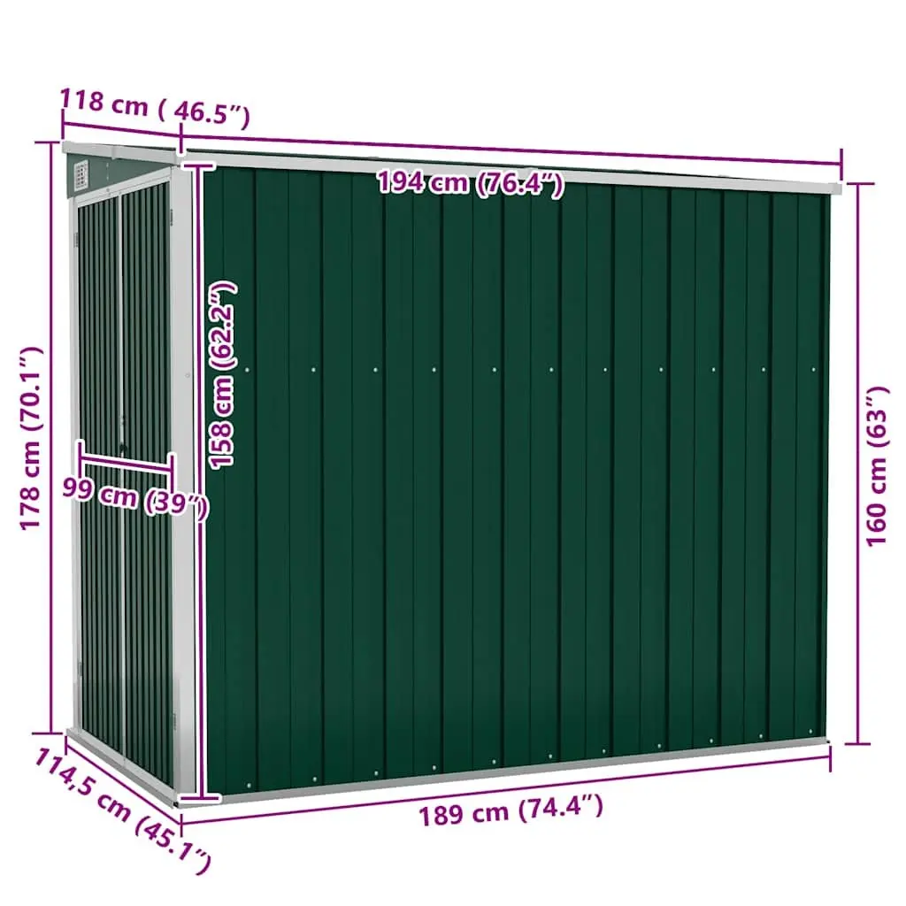 Garden Shed Steel Wall-mounted 118x194x178cm Green Double Door