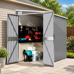 Sturdy Wall-Mounted Garden Shed in Grey for Outdoor Storage