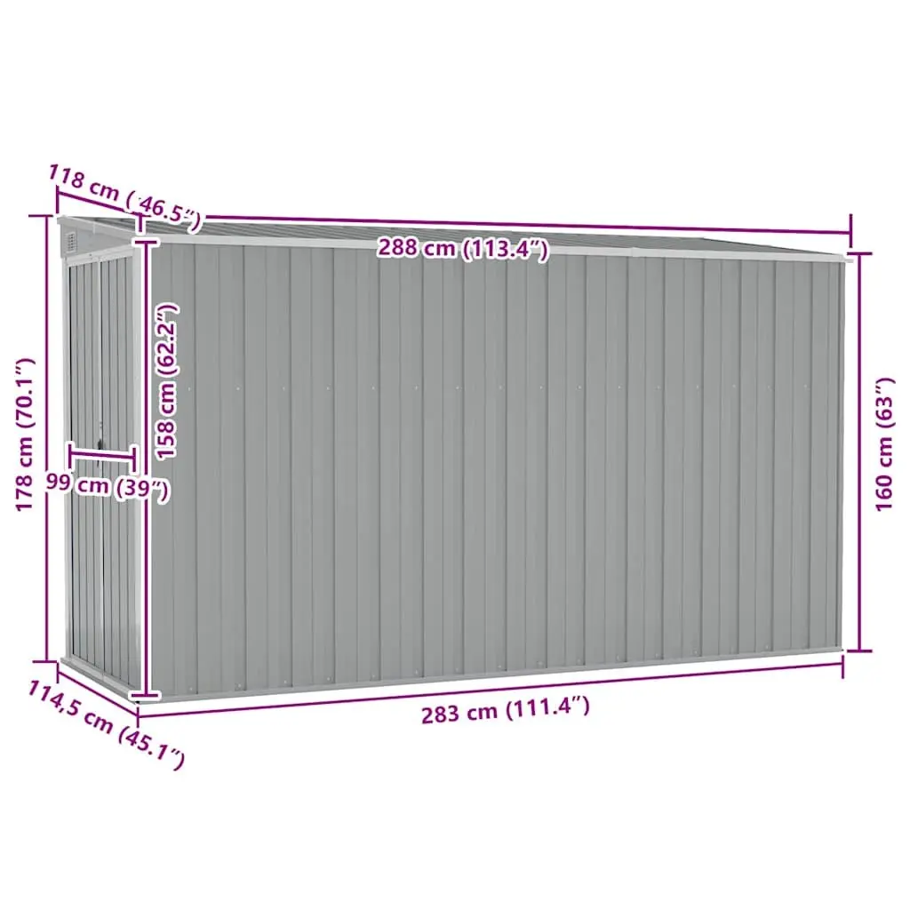 Garden Shed Galvanised Steel Wall-mounted Grey Double Door