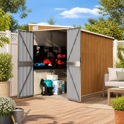 Durable Wall-Mounted Garden Shed in Brown 118x288x178cm